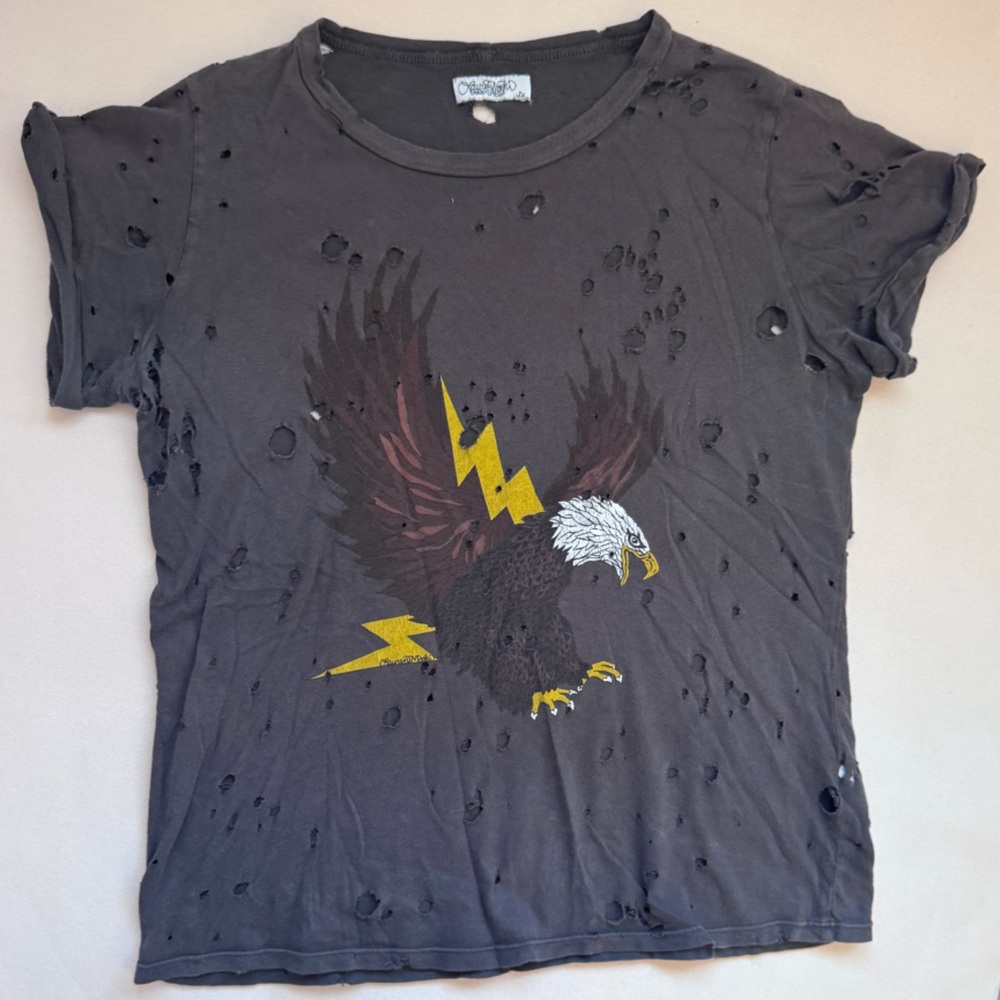 Lauren Moshi Distressed Tee with Eagle and Lightning